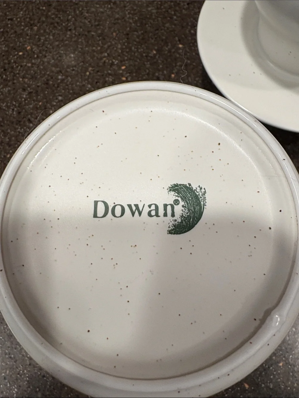 Speckled White Dowan butter crock with Wooden Knob